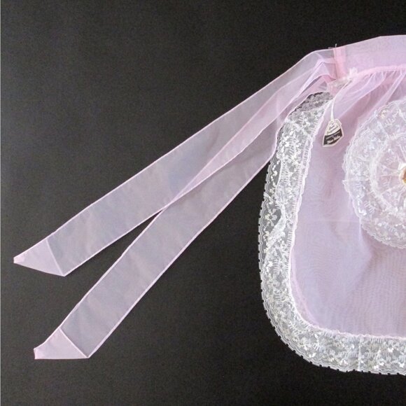 Vintage Beco Originals Miss Helen Half Apron Sheer Fabric Lace Trim Pocket - Picture 7 of 7